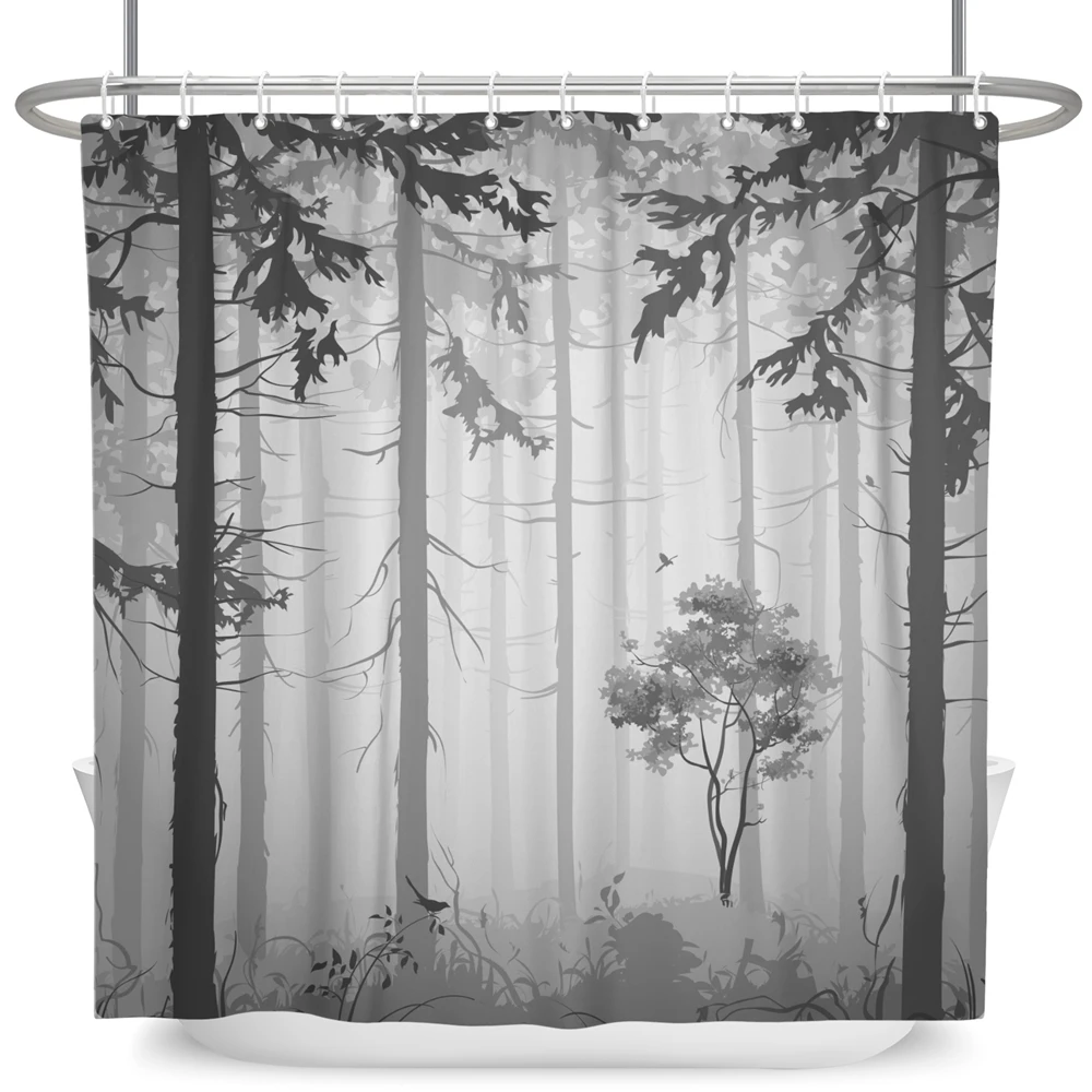 Misty Forest Shower Curtain for Bathroom Nature Mountain Tree Fog Woodland Waterproof Fabric Bathtub Shower Curtain Home Decor