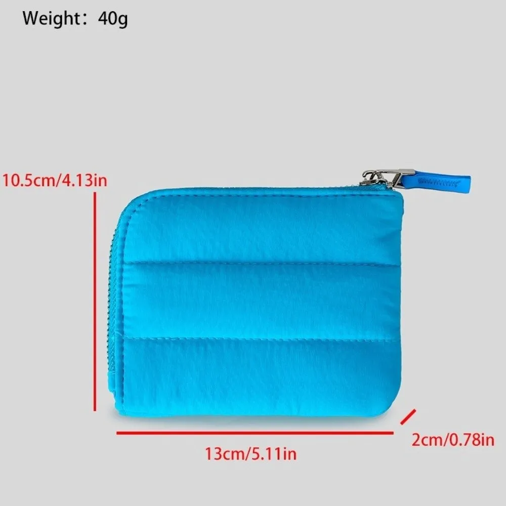 New Solid Color Quilted Coin Purse Ultralight Nylon Padded Wallet Portable Square Mini Card Holder