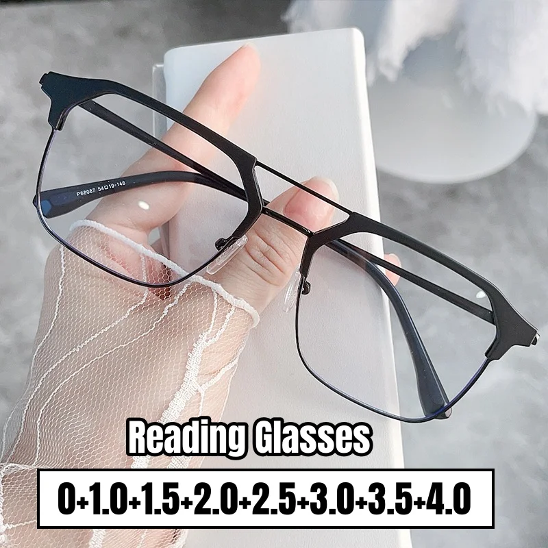 

Women Stylish Reading Glasses Fashion New Anti-blue Light Computer Glasses Double Beam Square Frame Eyeglasses 0+1.0+1.5+4.0