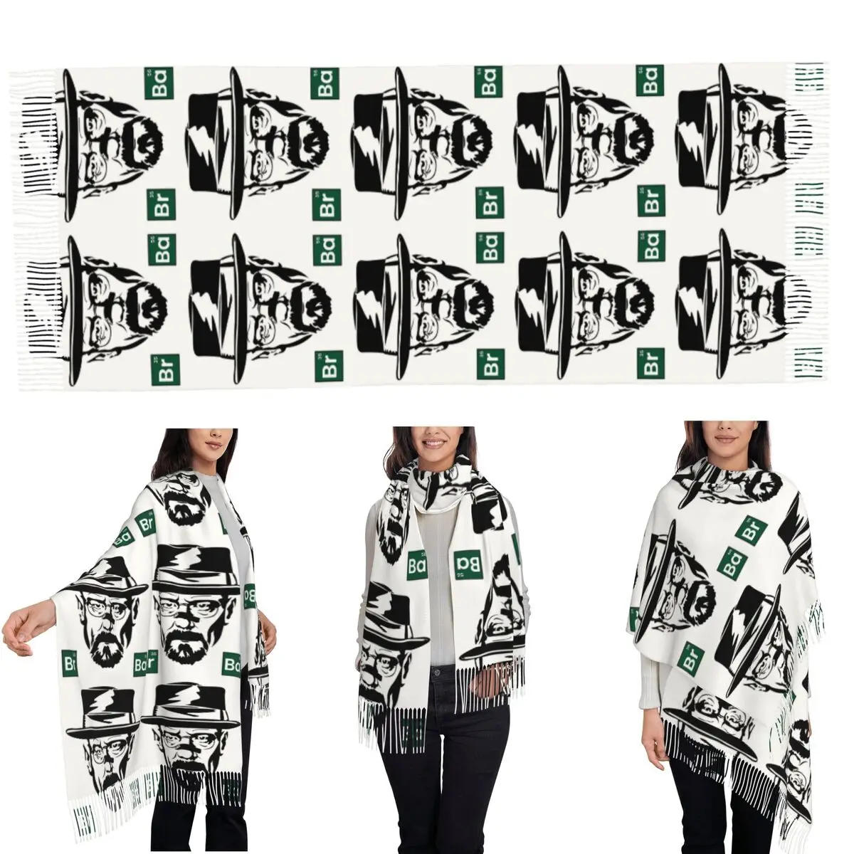 Breaking Bad Walter White Drawing Scarf Tassel Scarves Women Soft Warm Shawls and Wraps Large Fall Winter Shawl Wrap