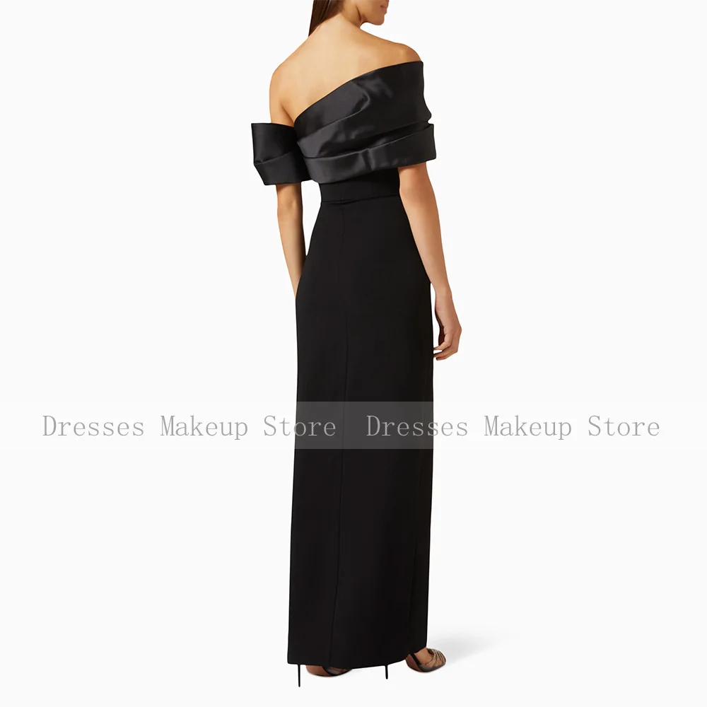 Wedding Party Dresses Black Off the Shoulder Side Split Column Evening Gowns Maxi Sleeveless Zipper Up Simple Formal Dress 2024