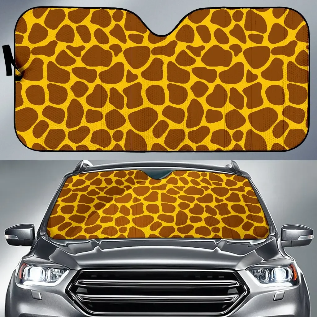 Yellow Brown Giraffe Pattern Print Car Sun Shade