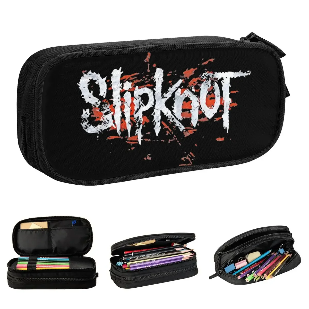 Large Capacity Pencil Pouch Slipknots Heavy Band Merch Hip Hop Rock Double Layer Pencil Bag Women Make Up Bag Suprise Gift