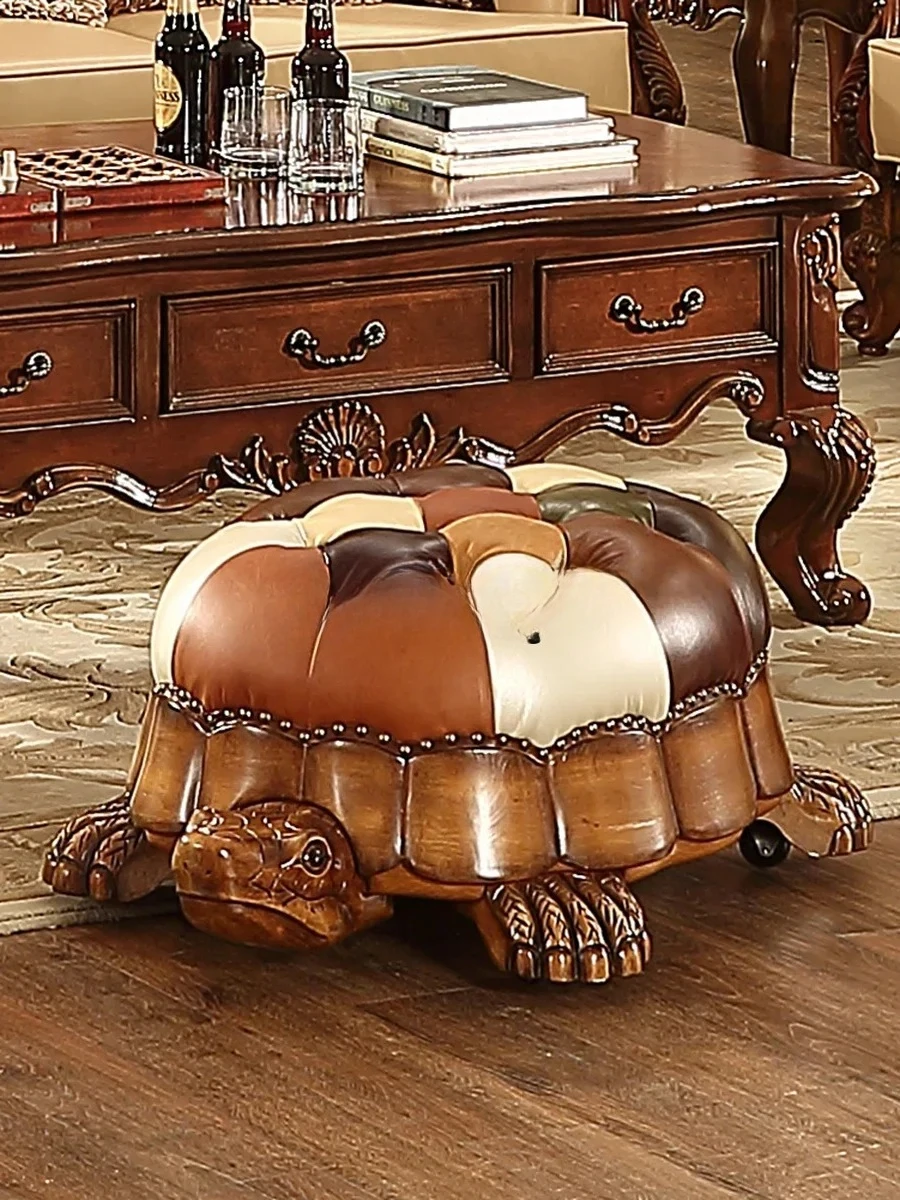 A European solid wood low stool mobile turtle pier living room multi-functional shoe changing stool creative cartoon sofa stool