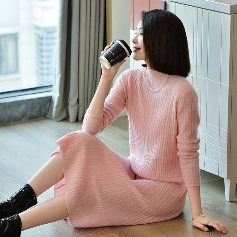 ขนสัตว์ออสเตรเลีย 100% ถักเสื้อแขนยาวผู้หญิงเสื้อกันหนาว high-end และสบายสไตล์ยาวใหม่ผู้หญิงเสื้อกันหนาว