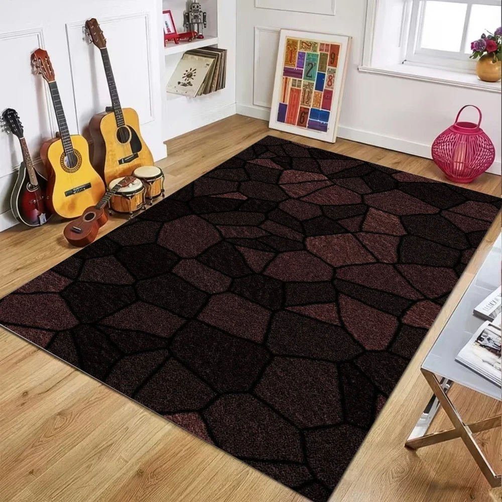 Dark Tone Geometric Crackle Pattern Carpet Modern Minimalist Style Easy Clean Floor Mat for Living Room Bedroom Home Decor