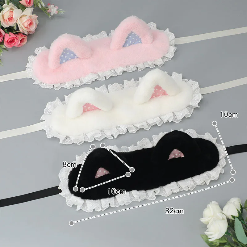 Ruffled Lolita Ribbon Plush Cat Ear Headband Cosplay Headpiece Cute Sweet Hair Hoop Band Maid Cosplay Hairband Hair Accessories