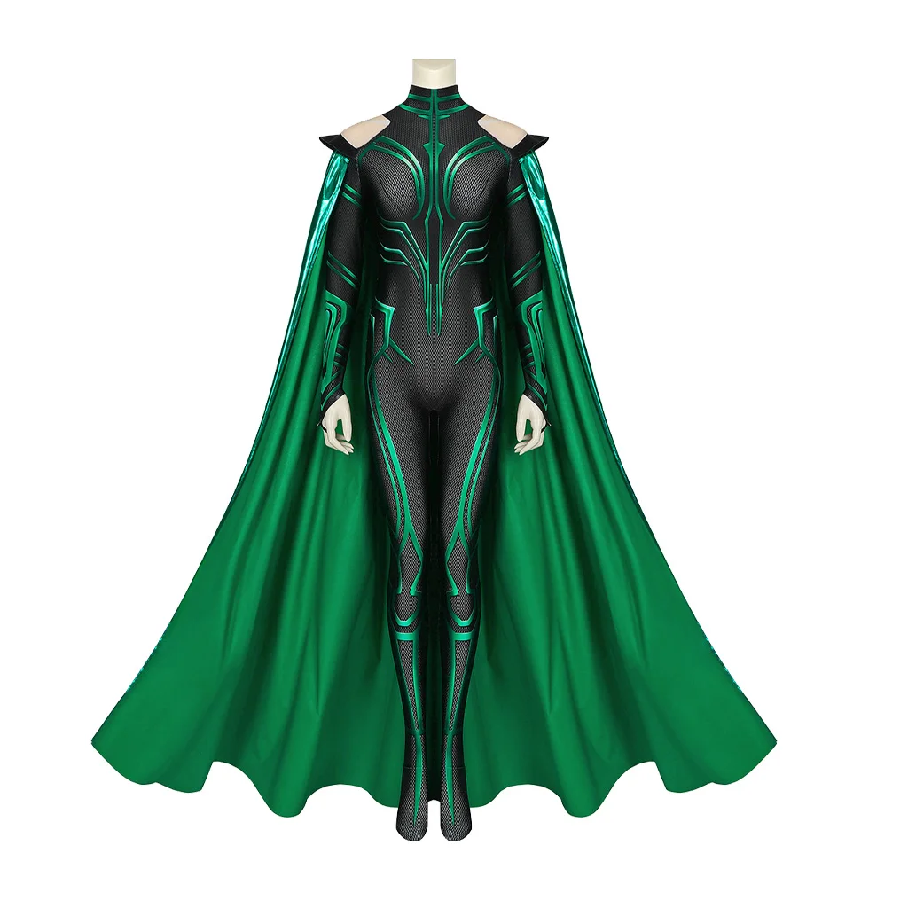 

Super Villain Goddess Cosplay Costume Sexy Green Jumpsuits Cloak Adult Women's Halloween Party Cosplay Jumpsuit Bodysuit