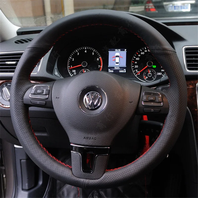 Hand Sewing Steering Wheel Cover for Volkswagen Golf Tiguan Passat B7 Passat CC Touran Jetta Mk6 Genuine Leather Car Accessories