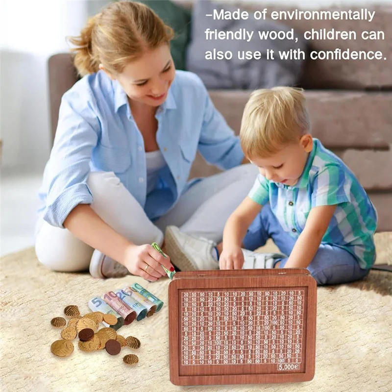 حصالة خشبية على شكل خنزير للأطفال البالغين، صندوق نقود مع عداد، علبة توفير المال، صندوق أموال مع هدف عد متين 10000 يورو #6