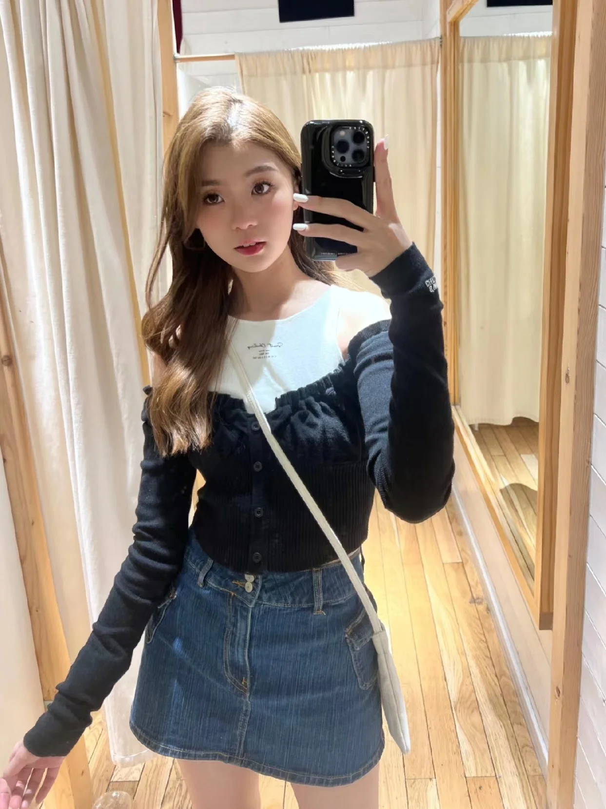 

Джинсовая юбка с высокой талией для женщин, американский стиль, весенняя мода, укороченная, стройнящая, для высоких девушек, из чистого хлопка, однотонная, для повседневной носки