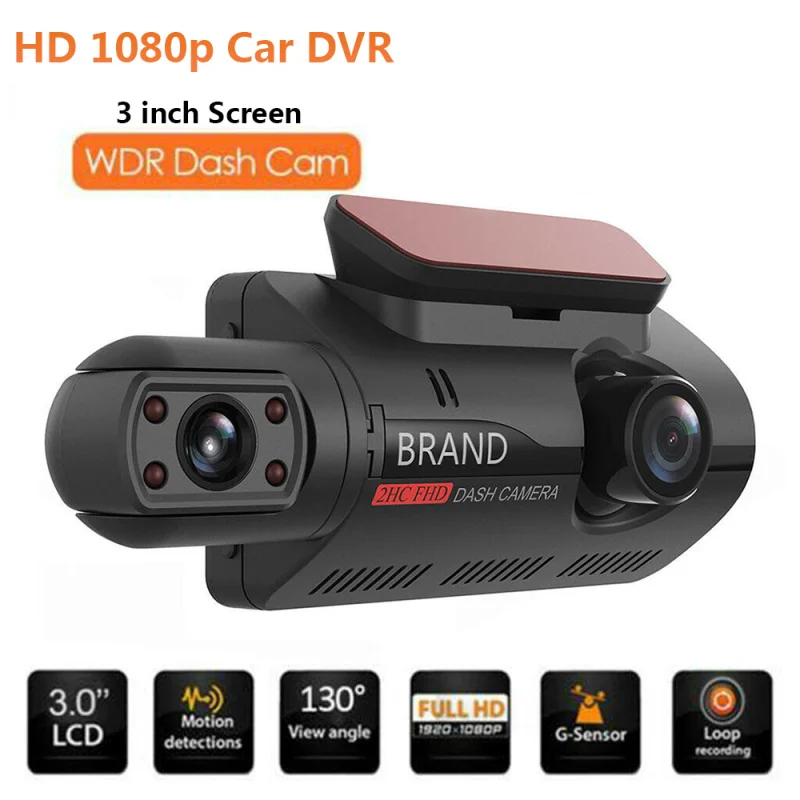 กล้องติดรถยนต์แบบคู่กล้องหน้า1080P สำหรับรถยนต์กล่องดำ3.0นิ้วกล้องถ่ายวิดีโอติดรถยนต์2เลนส์พร้อมระบบเซ็นเซอร์ G เครื่องบันทึกวีดีโอรถยนต์