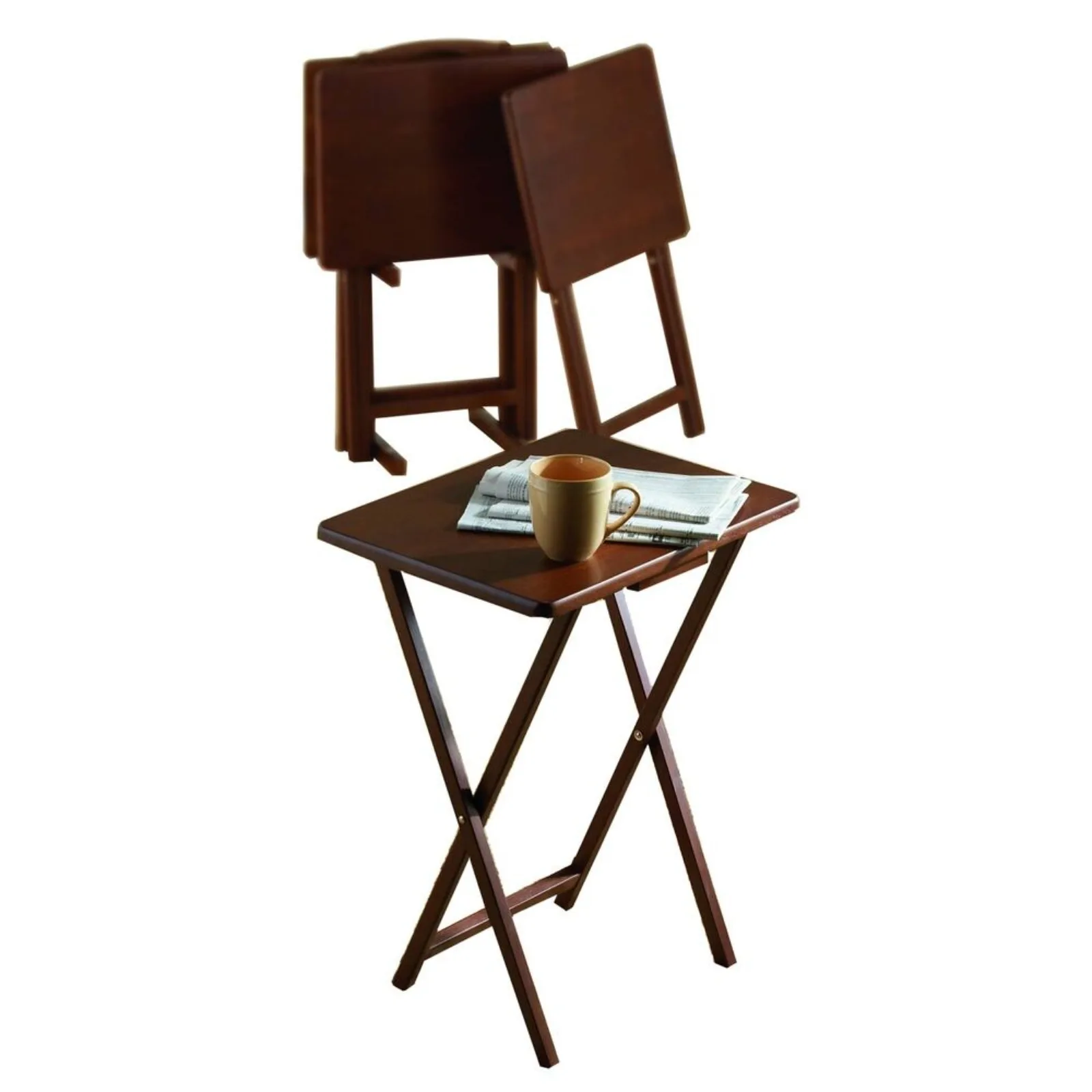 Folding TV Tray Tables with Compact Storage Rack, Walnut, 5 Piece Set United States