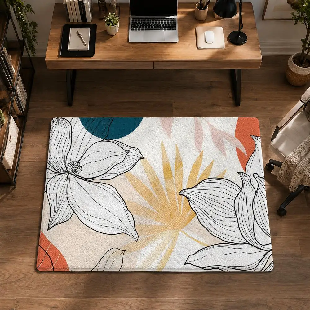 Floral Style Collection Floor Mat Flannel Non-Slip Washable Soft Rug For Bathroom Kitchen Bedroom Living Room Home Decor
