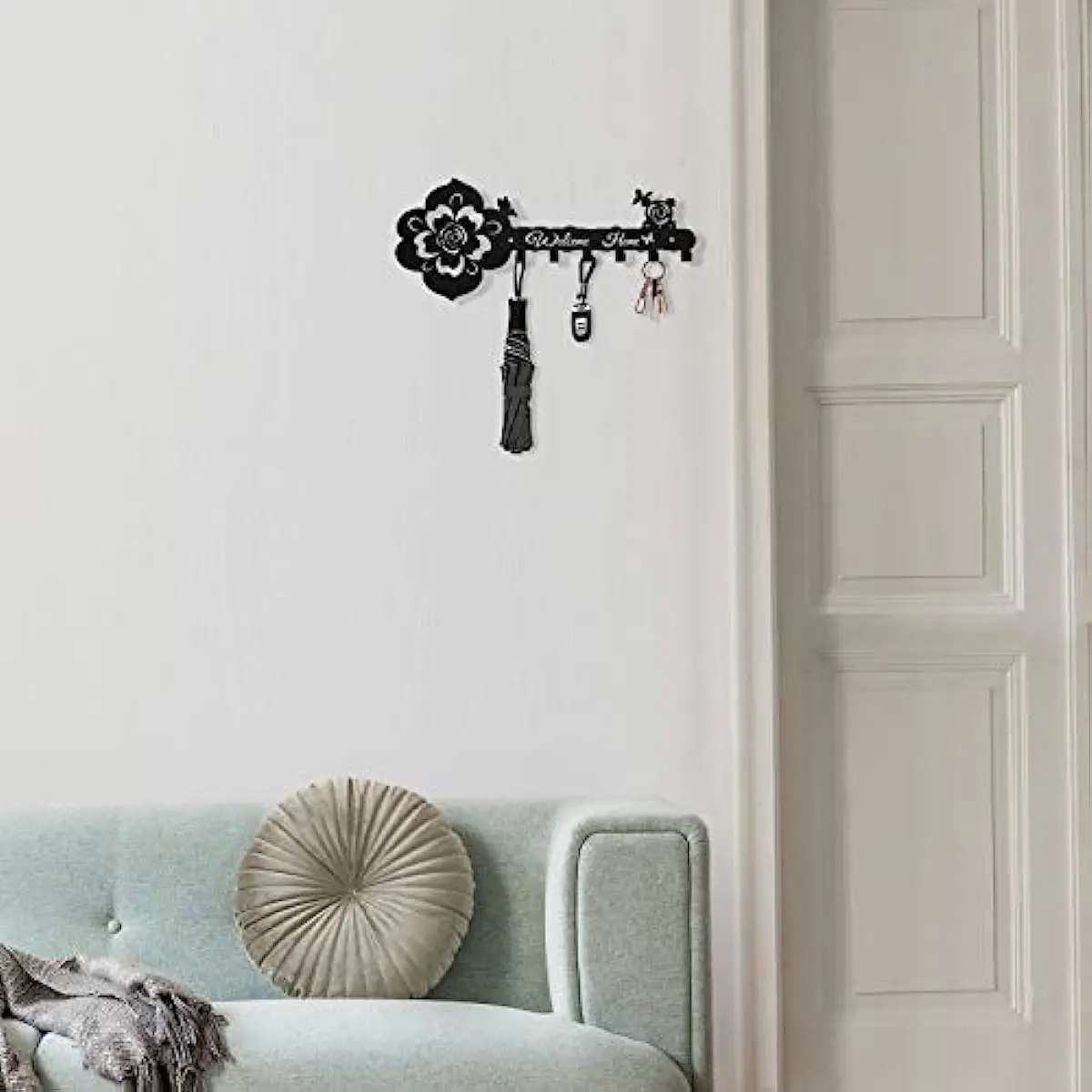 Deveosa Key Hooks Holder for Wall Decorative Small Black Entryway Welcome Home Sign Key Hanging Hangers Wall Mounted Racks