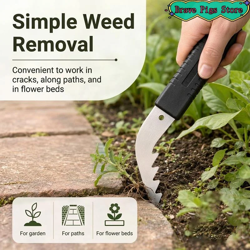 [HM]Grass Garden Weeders L-Shaped Sharp Serrated Tip Clears Crevice Weeds Tool Suitable For Backyard Farm[HM]
