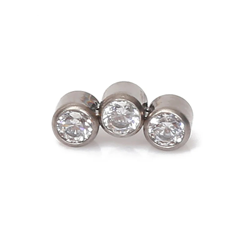 ASTM F136 Titanium Internally Threaded Labret Rings Bezel Set Mini 3 Stones Cluster Ends Lip Stud Earrings Body Piercing Jewelry