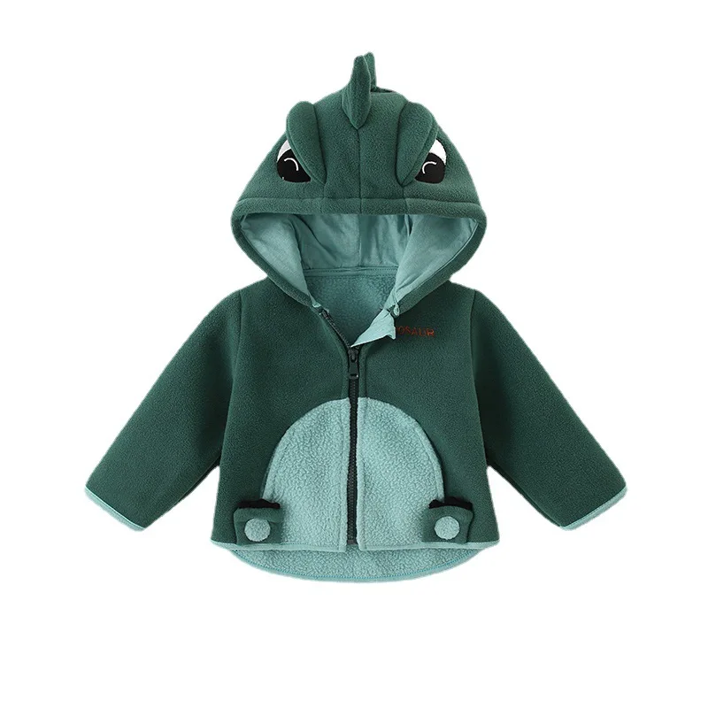 2022 Winter Baby Boys Fleece Hooded Jackets for Kids Cartoon Dinosuar Coats Autumn Girls Plus Velvet Zipper Outerwear Jacket