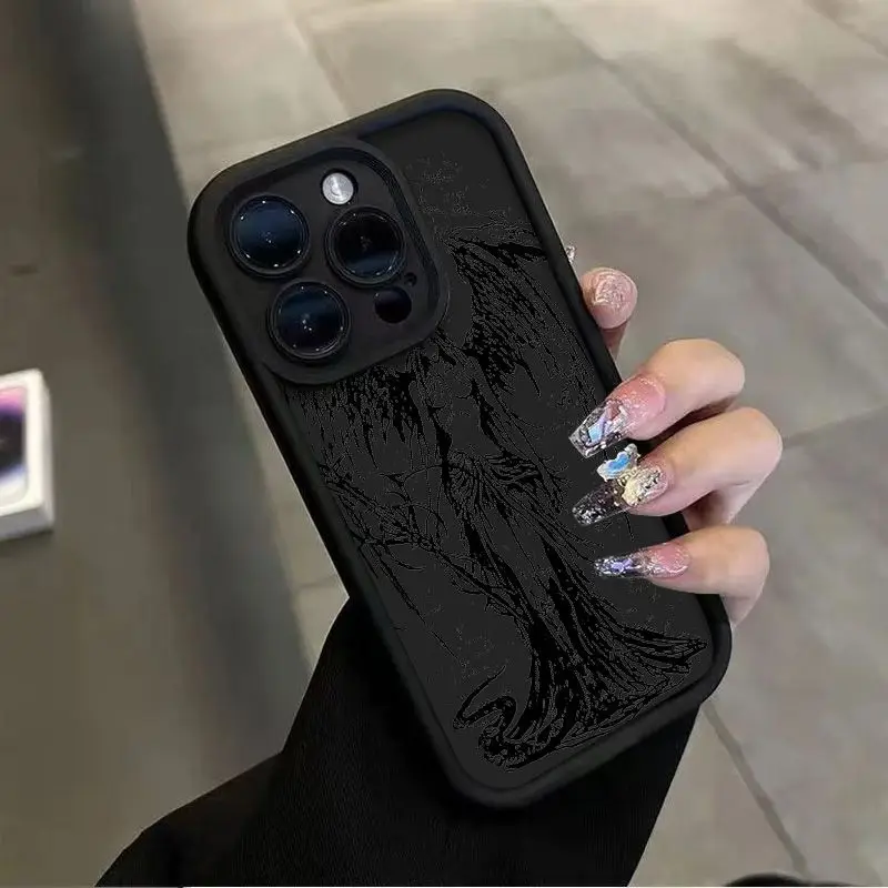 INS Luxury Dark Angel Phone Case For iPhone 11 12 13 14 15 16 Pro Max X XR XS Max 7 8 Plus SE Shockproof Soft TPU Back Cover Y2k