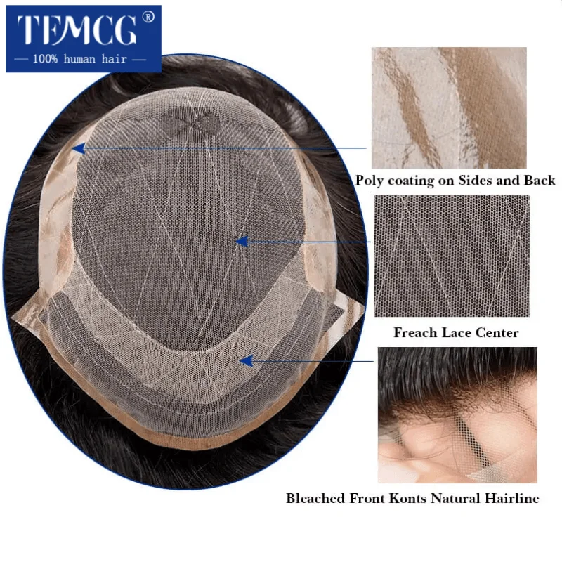 OCT- Male Hair Prosthesis Breathable Toupee For Men 100% Natural Human Hair Man Wig Lace & Pu Toupee Men 130% Density Male Wig