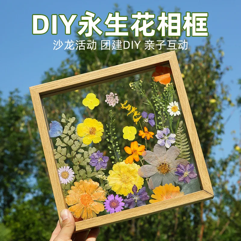 Double sided embossed photo frame,acrylic transparent glass handmade DIY material,dried plant leaf specimen painting photo frame