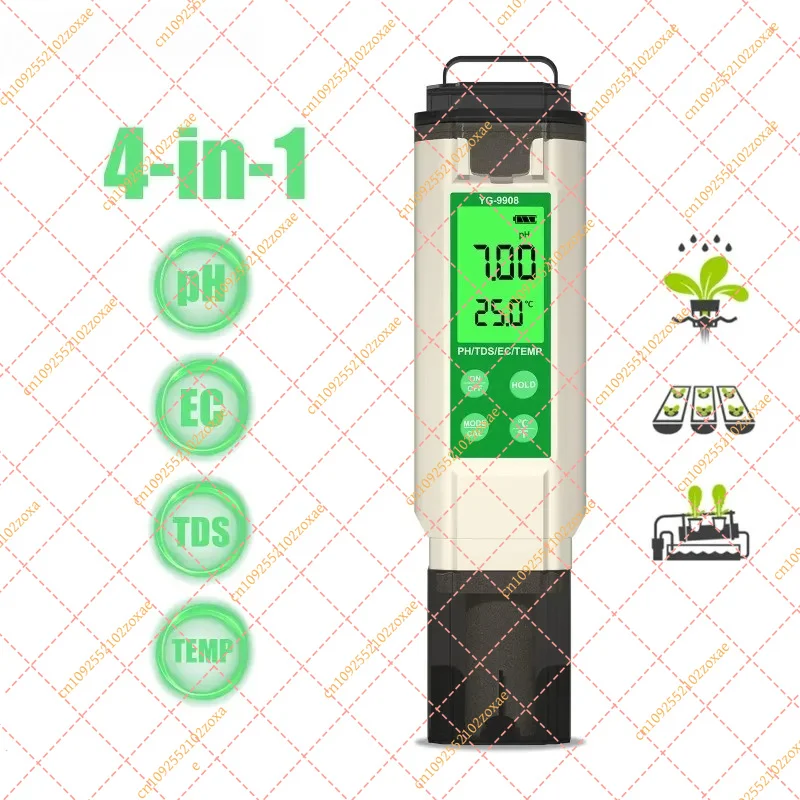 YG-9908 4-in-1 Digital Water Quality Tester PH TDS EC Temp Meter LCD Backlight Monitor for Aquarium Pool Hydroponics