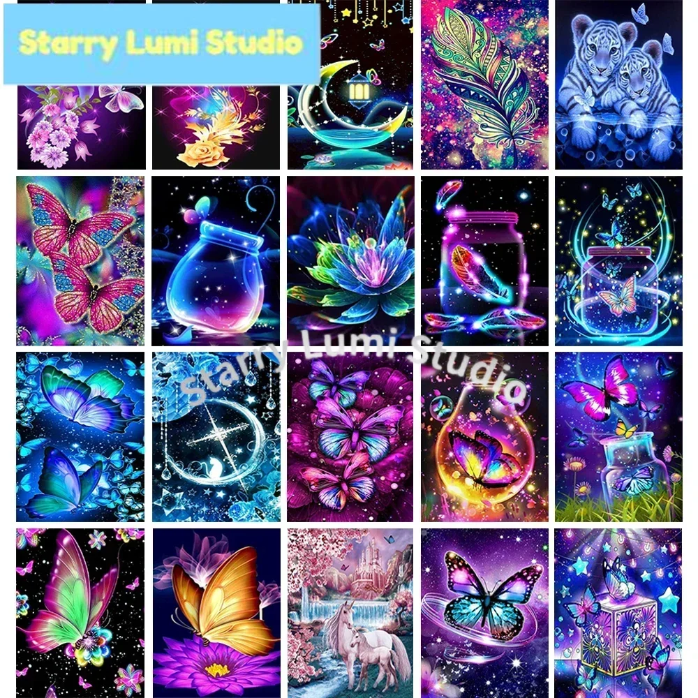 

New Full Round Diamond Painting Cross Stitch Fantasy Butterfly Landscape 5D DIY Diamond Embroidery Mosaic Kit Home Decor Gift