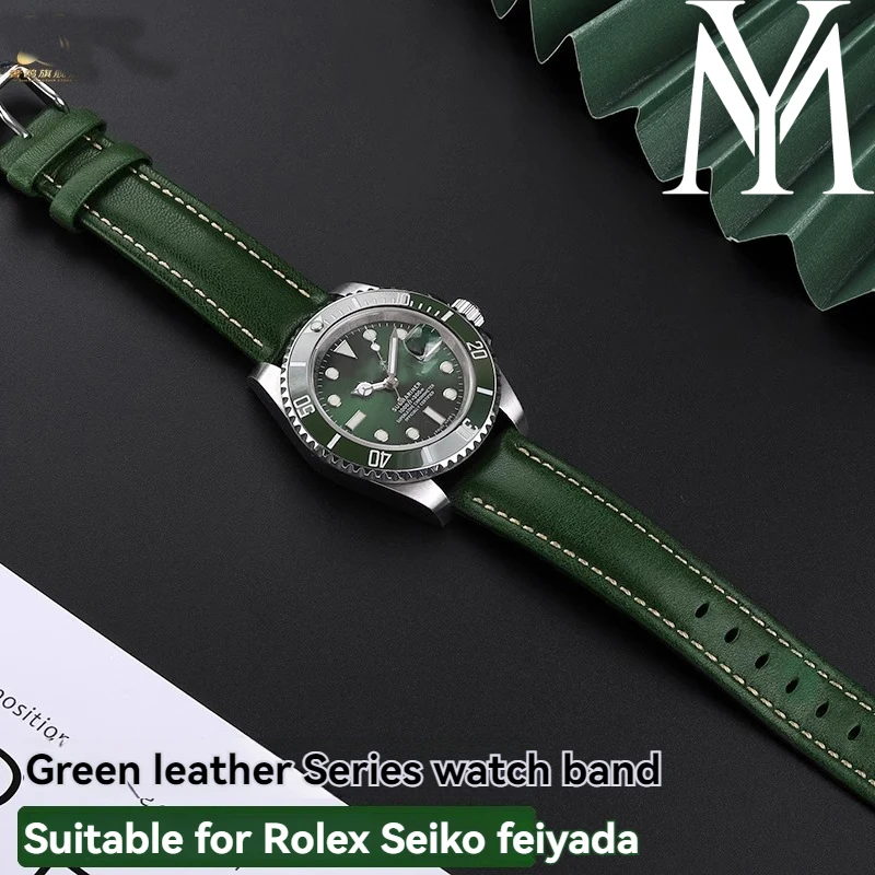 16 18 20 22mm Fashion Green Dermis Watch strap For any brand Strap Mens Womens Soft Cowhide Butterfly clasp Watchband with tools