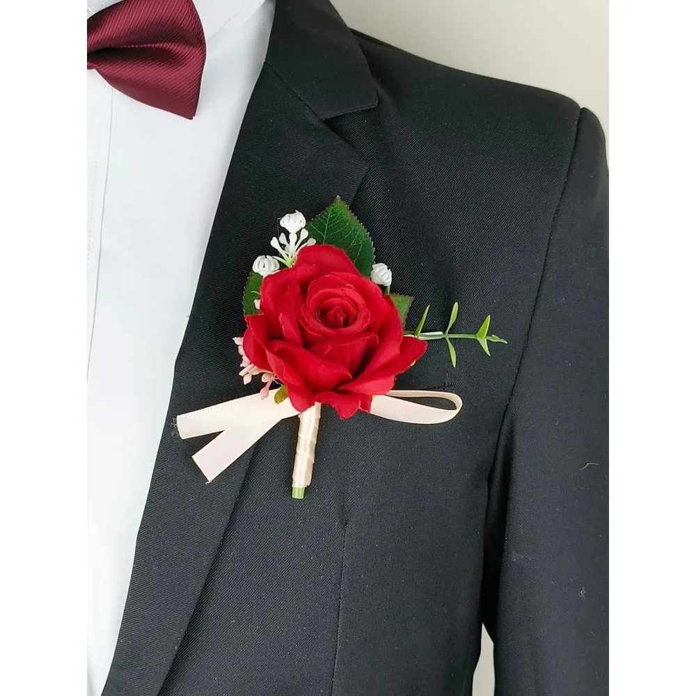 Zestaw korsarz na nadgarstek i butonierka sztuczne róże kwiaty akcesoria dla pana młodego panny młodej drużby druhen na wesele studniówkę