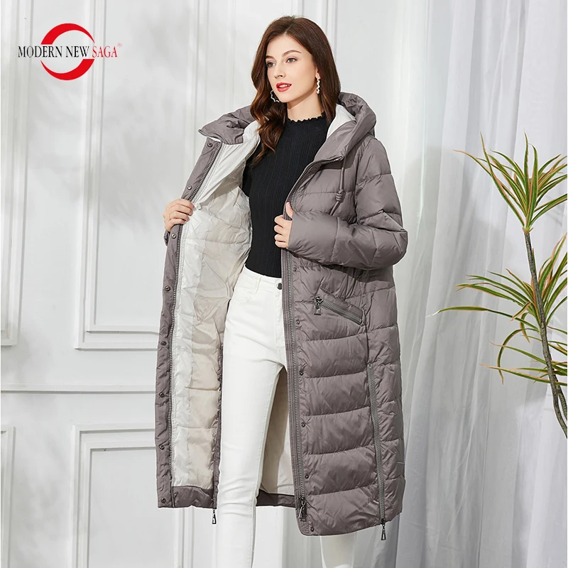 MODERN NEW SAGA Winter Women Coat Quilted Coat Thick Warm Padded Jacket Winter Long Jacket Hooded Parka Women Overcoat Outerwear