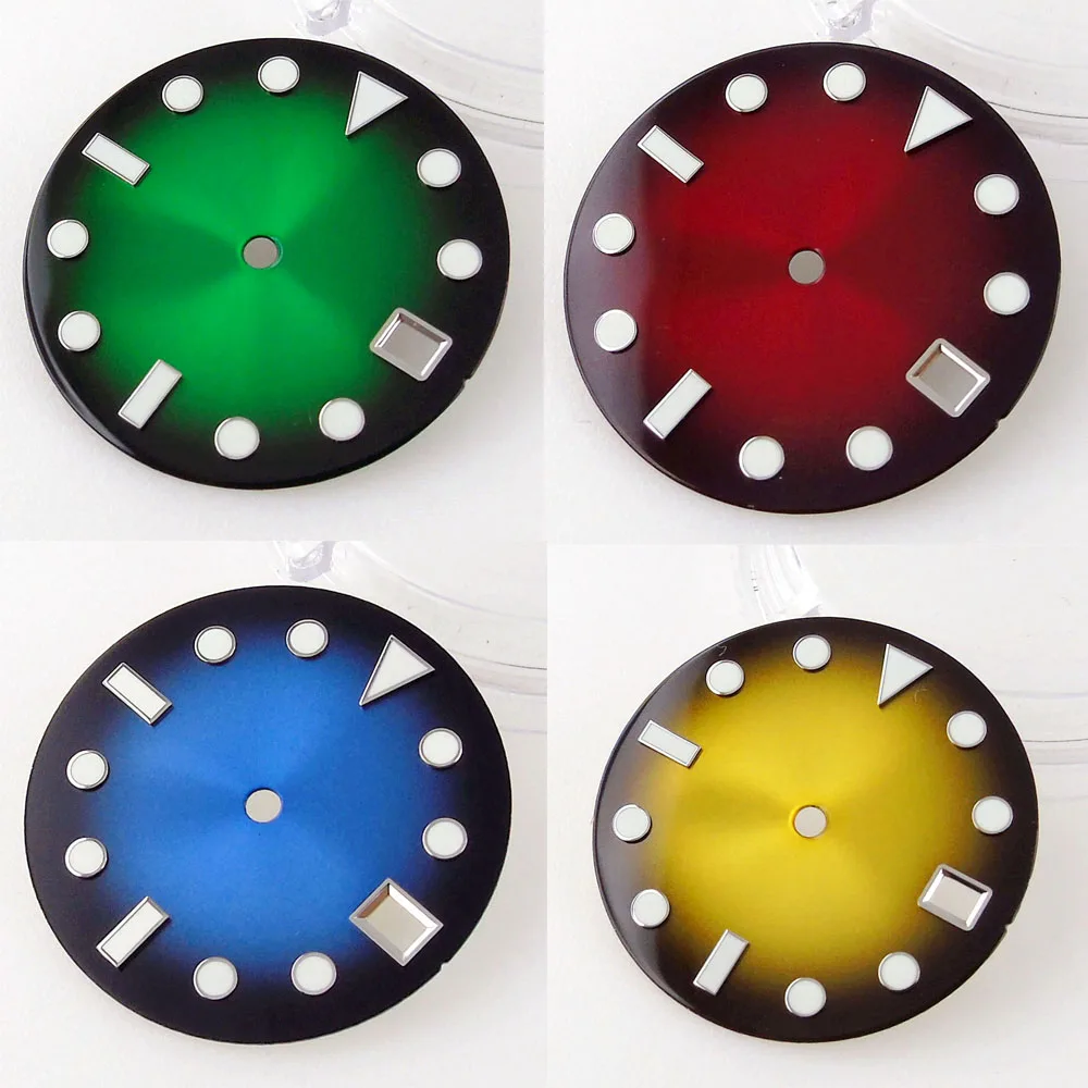 Tandorio New 29mm Red Green Blue High quality watch dial accessories Green Luminous fit NH35 NH36 Automatic Movement Watch parts