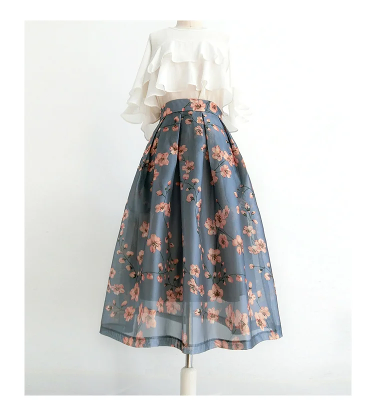 

Women's Fashion Spring Summer Designer Floral Print Skirt Female Autumn Winter High Waist Basic A-line Vacation Skirt TB470