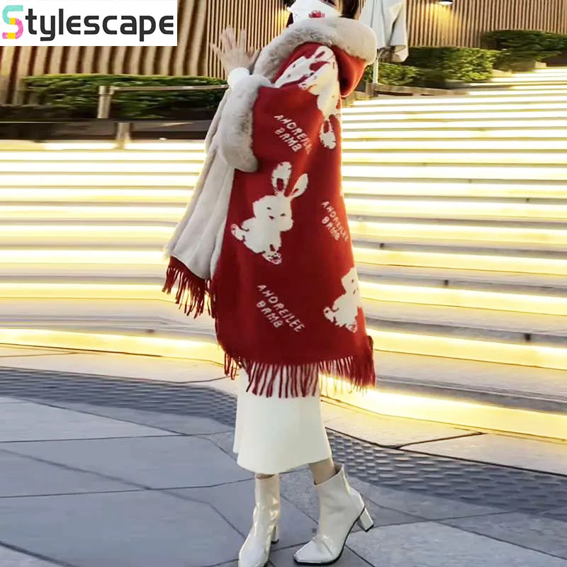 

New Autumn and Winter Woolen Cloak Jacket with Thick Knitted Sweater and Plush, Warm Shawl for Women's Outerwear Sweater Women