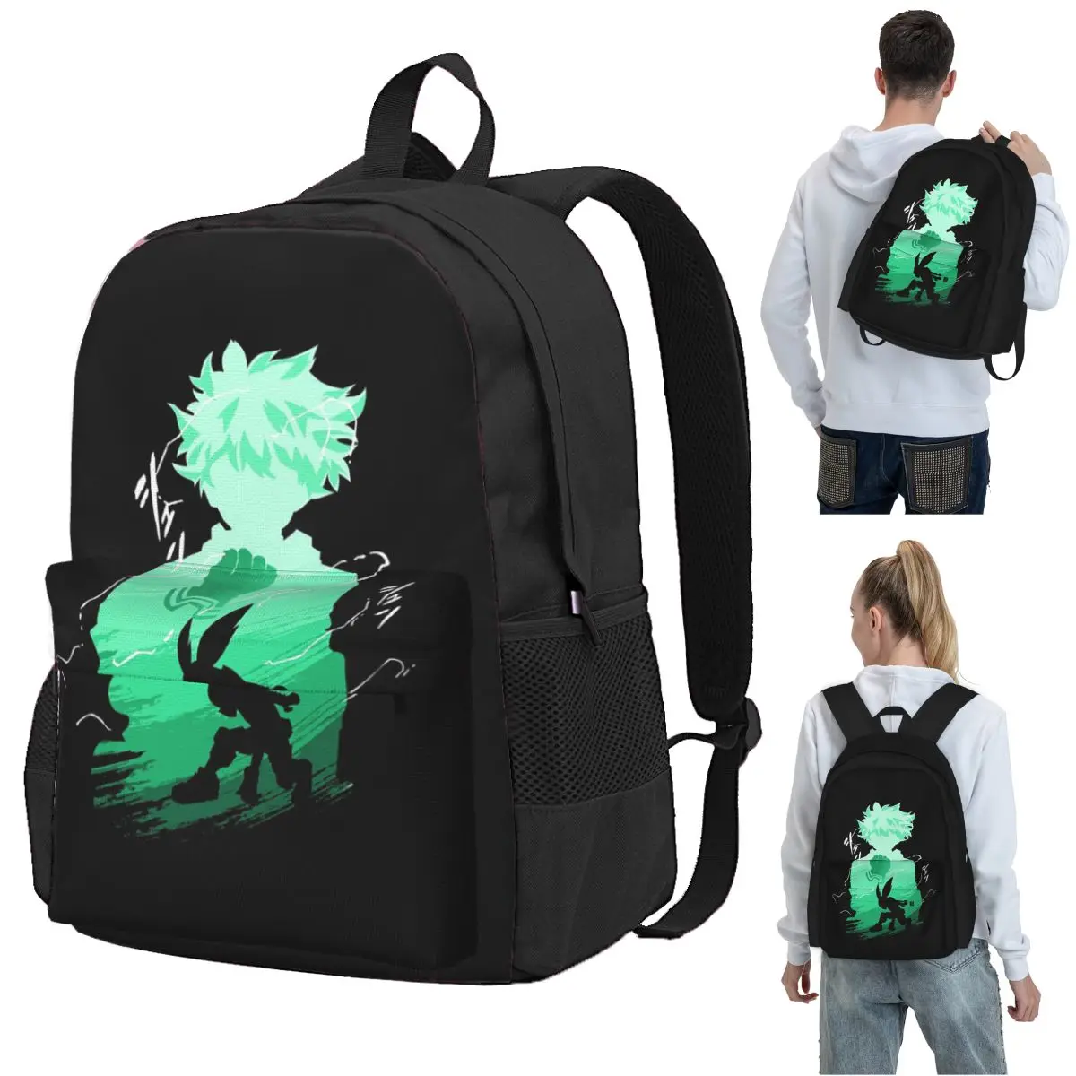 

Green-haired Hero Backpack Student BookBag Children School Bag Computer Shoulder Bags for Men Women