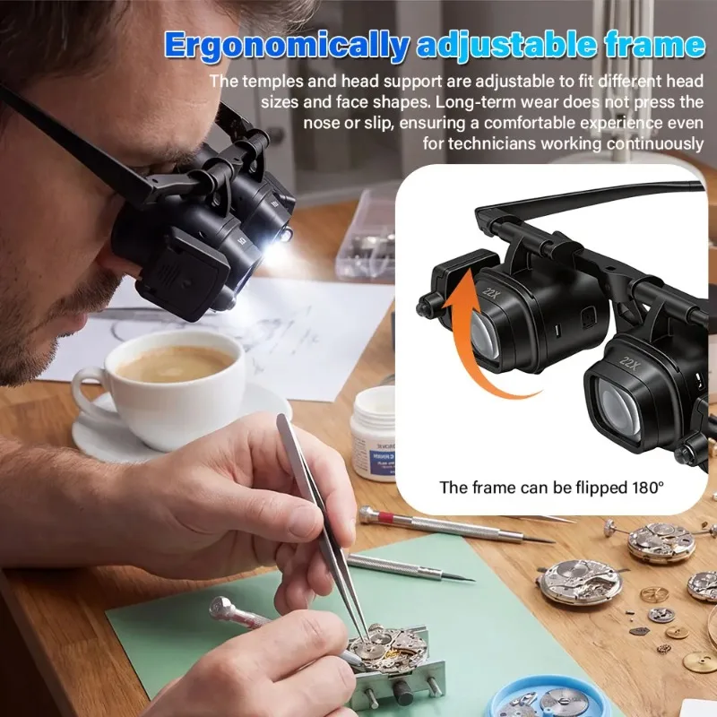 NEW Head Mount Magnifier Glasses with LED Light, Portable Magnifying Lens for Watch Repair, Electronics Soldering