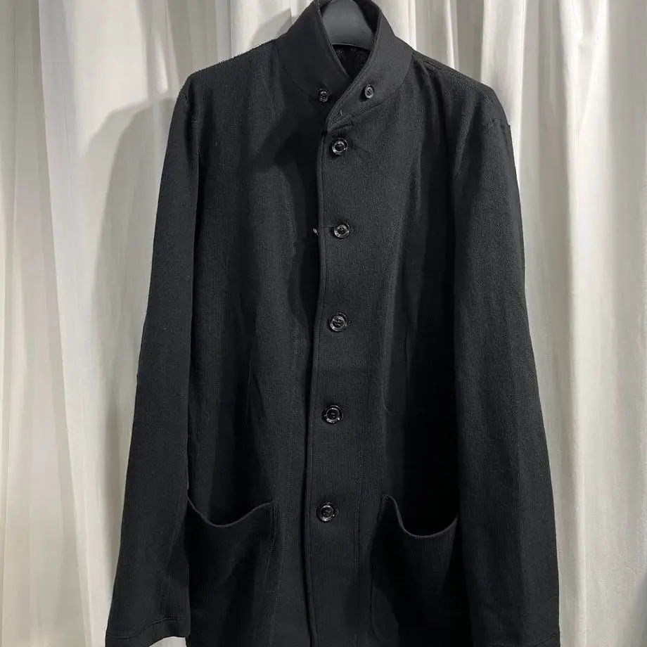 TOP-YAMAMOTO ® Collarless One-Row-Button Black Tailcoat Men's Business Gentleman Wool Suit Jacket