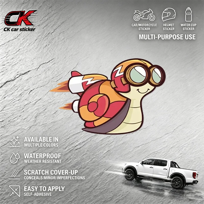 Reflective Waterproof Cartoon Snail Rocket Decal for Car Motorcycle Helmet Scratch Covering