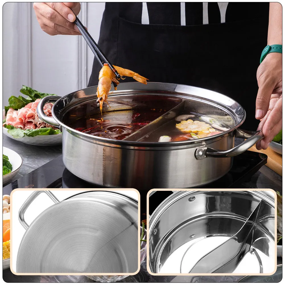 1Pcs Stainless Steel Hot Pot Basin Dual Flavor Divider Vacuum Handle Induction Cooker Gas Stove Electric Ceramic Two Compartment