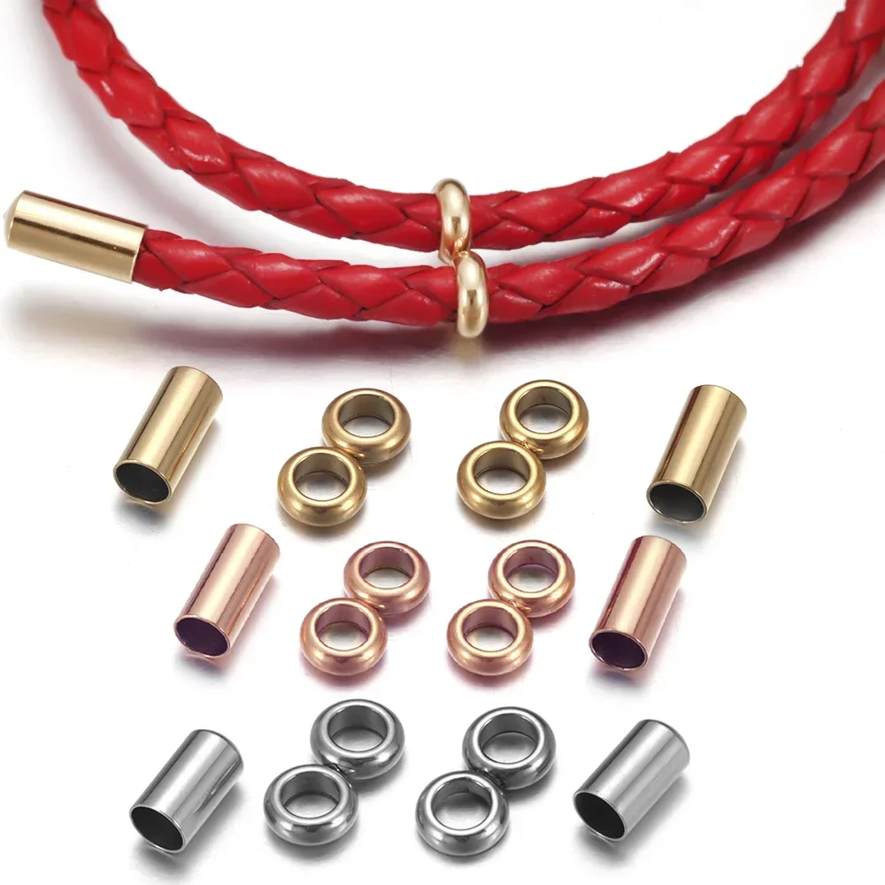 Tampas de extremidade de fecho de aço inoxidável, contas espaçadoras, conector de ouro 18k para corda milan de 3mm, pulseira ajustável, acessórios de fabricação