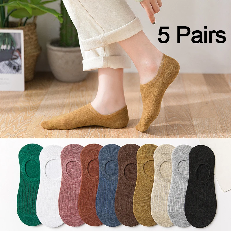 

5 пар/лот, женские силиконовые невидимые носки-лодочки, летние однотонные носки-лодочки, дышащие мягкие женские тапочки, размеры 35-40