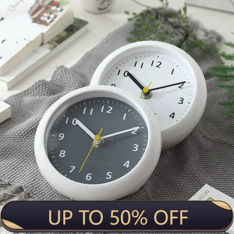 6-inch Mini Bathroom Waterproof Suction Cup Wall Clock Small Clock Refrigerator Ornaments Silent Home Decoration