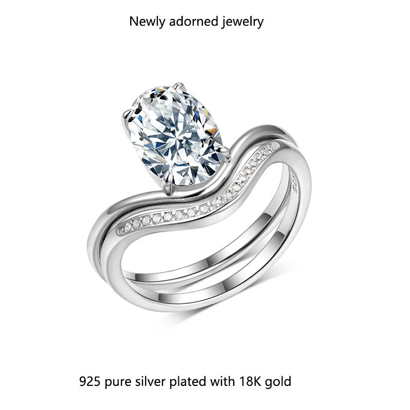 

Set of S925 silver egg-shaped ring with 2.5 carat moissanite, popular for its fashionable and classic design, featuring dazzling