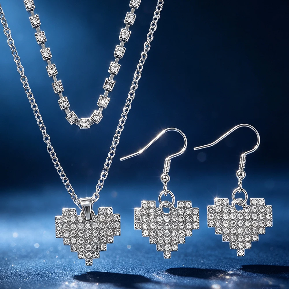 4PCS Sparkling Heart Women Jewelry Set, Sweet and Elegant Style Christmas/New Year's Perfect Gift, Best Gift for Women