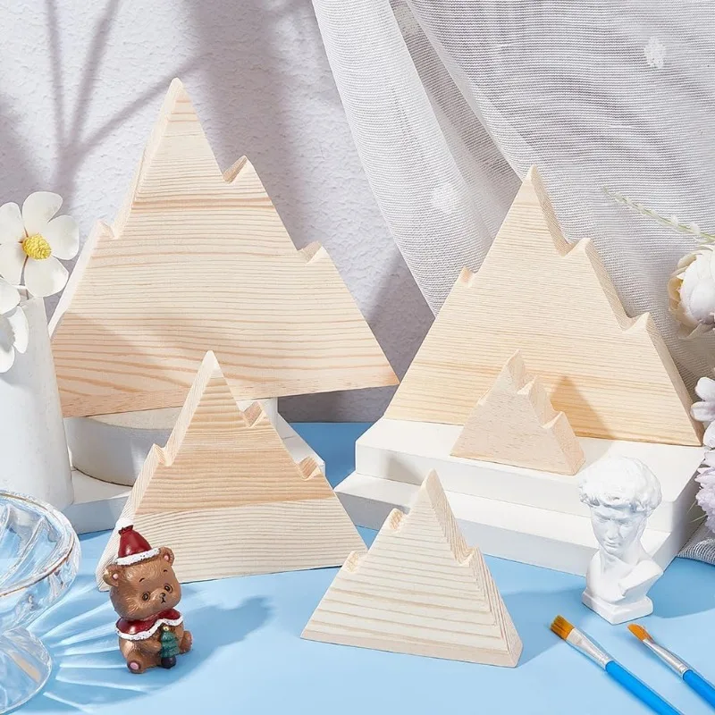 5 قطعة 5 أحجام كتل خشبية غير مكتملة على شكل جبل 18 مللي متر جبل سميك قطع خشبية فارغة صينية خشبية غير مكتملة خشبية