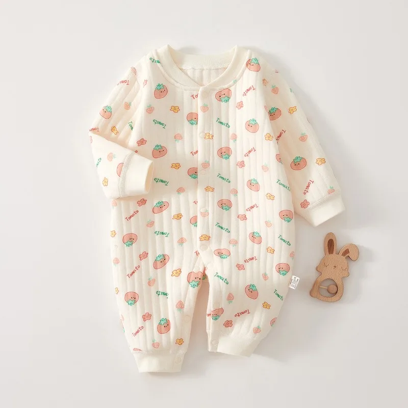 Newborn Jumpsuit Fruit Animal Print Long Sleeve Thin Cotton Boneless Thicken Warm Sleepwear Suitable for Causal Baby Girls Boys
