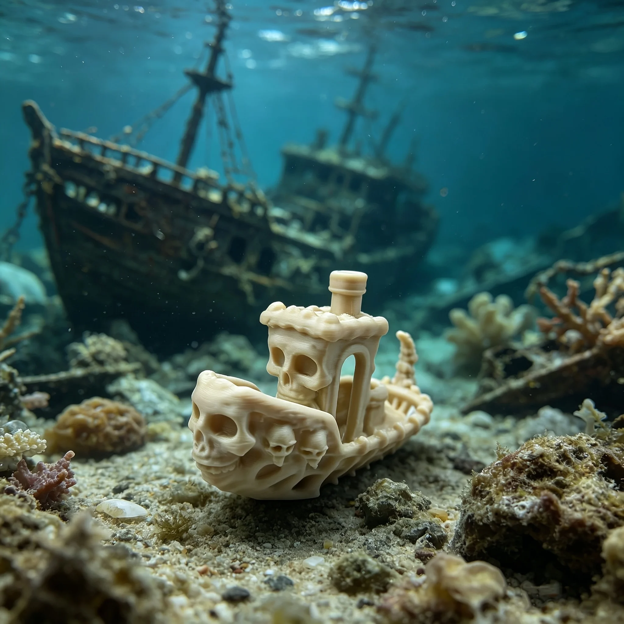 Figura en Miniatura de Barco Pirata con Calavera Misteriosa, Impresa en 3D, Decoración para Acuario, Adorno de Esqueleto, Regalos para Pecera y Decoración del Hogar