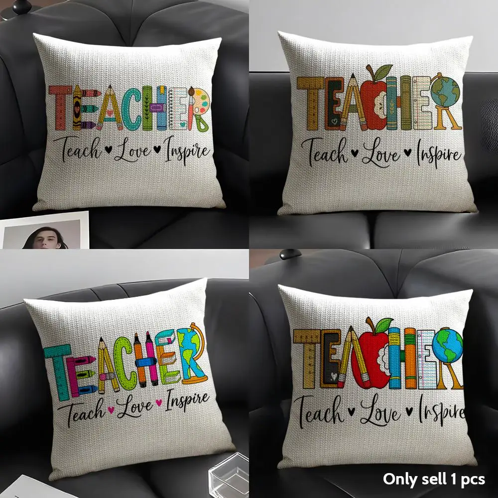 Teach Love Inspire Cushion Cover Breathable Linen Organic Fabric Double-Sided Printing Sofa Pillow Case Home Decor
