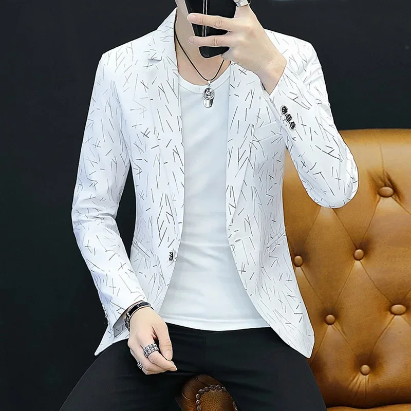 

HOO 2024 men age season printing thin suit young handsome coat cultivate one's morality leisure trend small suit