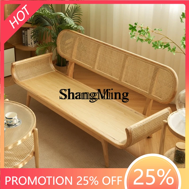 

SM rattan sofa three-person coffee table combination living room solid wood seat cushion with backrest