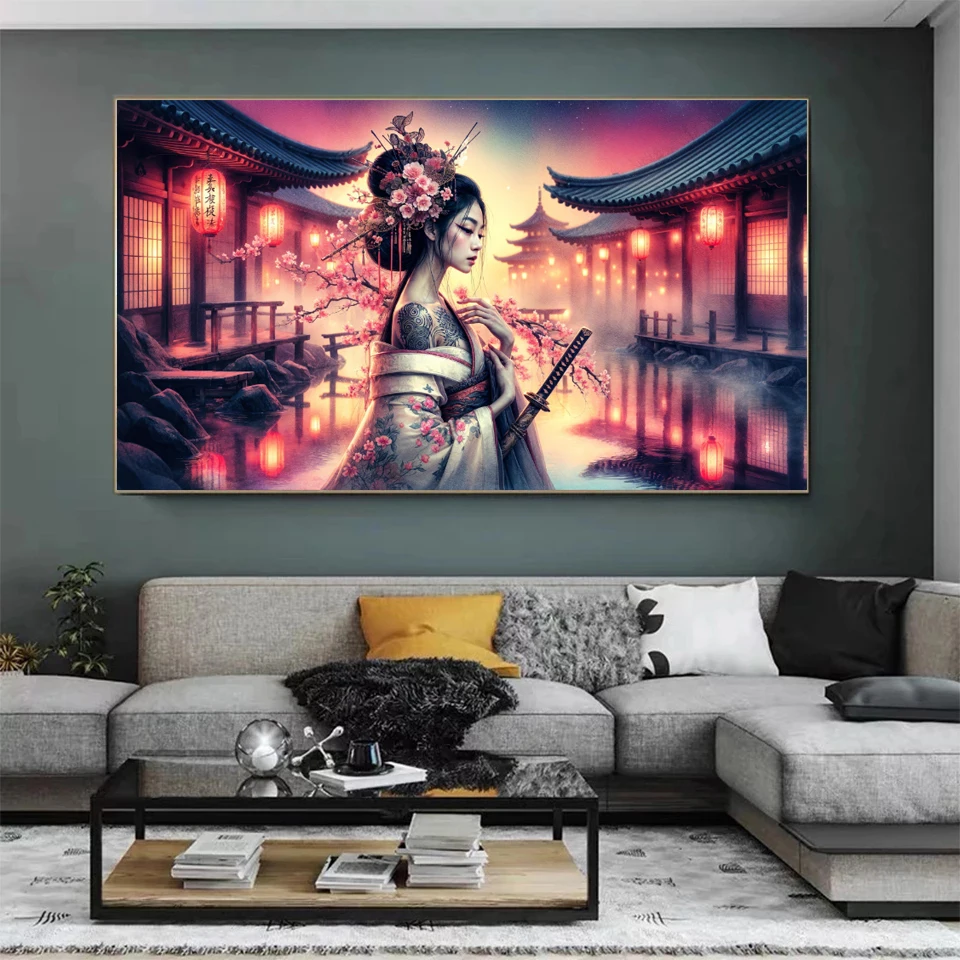 Diamond Painting 2026 Japanese Geisha Woman Sakura Mosaic Cross Stitch Full  Diamond Art Embroidery Large Size Living Room Decor view 3